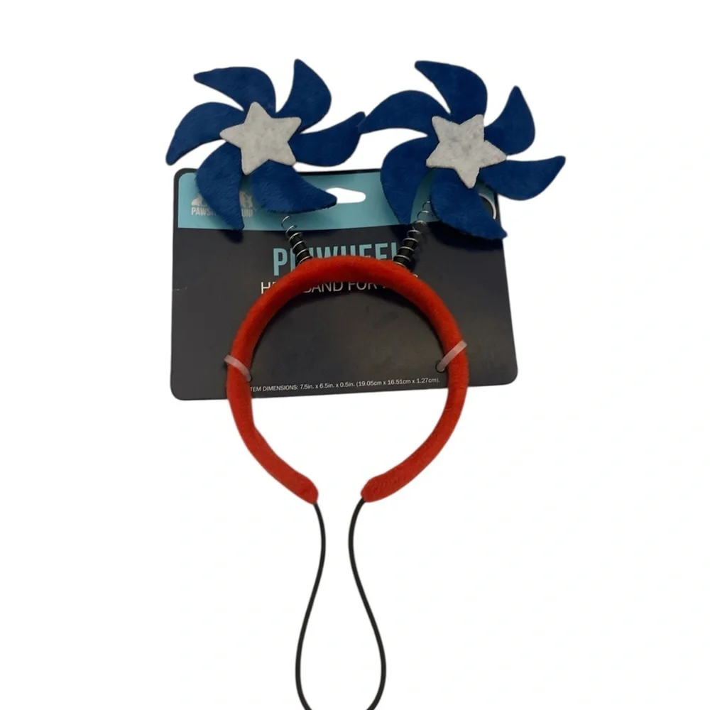 Pet Headband with Blue and Red Pinwheels